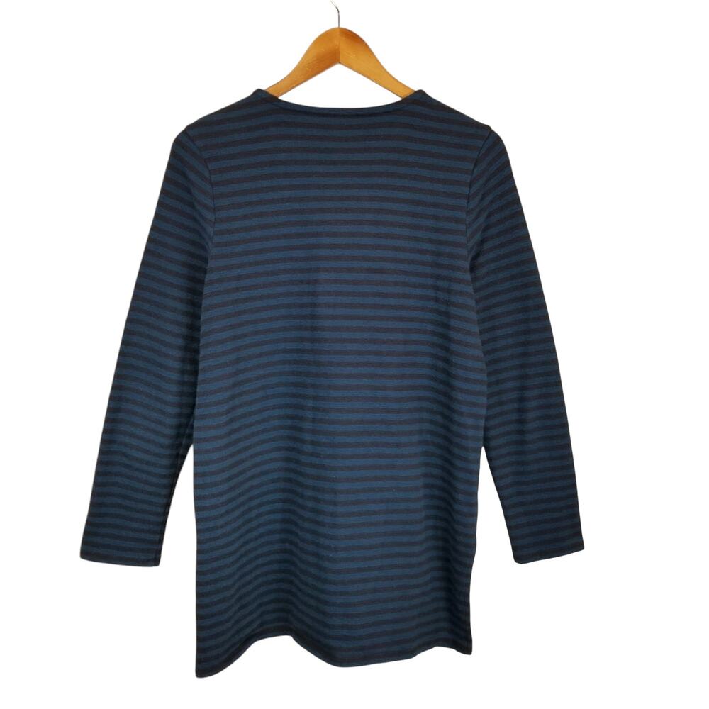 J. Jill Women's Long Sleeve Striped Tunic Knit Top Blue Black Cotton Size Medium - Picture 2 of 6